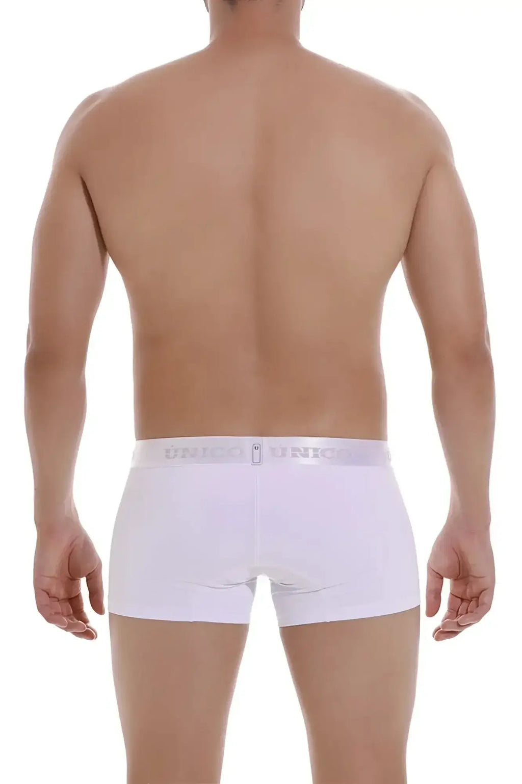 White unico men’s briefs with a silver branded waistband in the cristalino m22 trunks color 00-white design