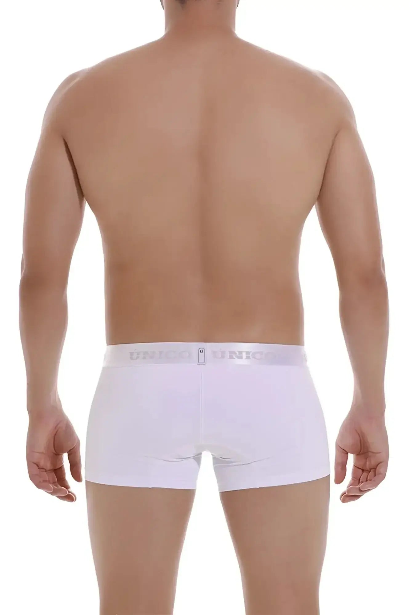 White unico men’s briefs with a silver branded waistband in the cristalino m22 trunks color 00-white design