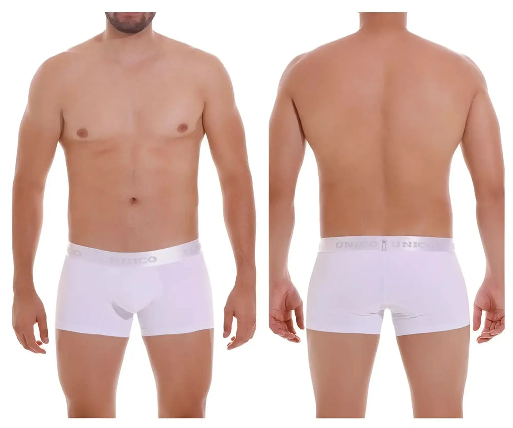 White men’s boxer briefs unico 22120100105 cristalino m22 trunks with subtle diego elastic waistband in white color