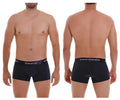Black unico boxer briefs with purple waistband and unico branding, modelo profondo m22 trunks color 82-dark blue