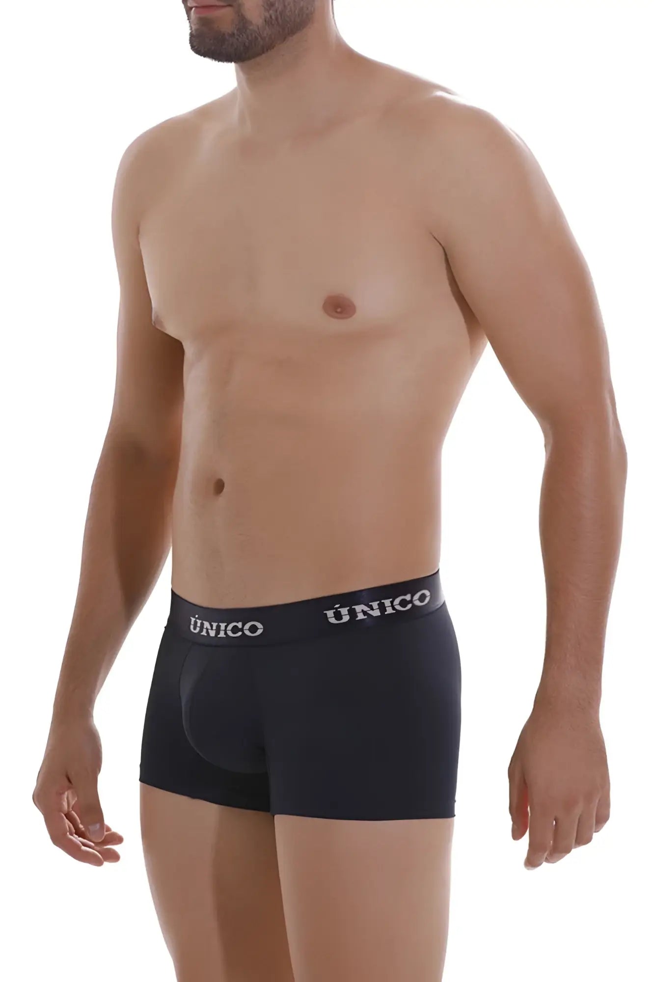 Black unico men’s boxer briefs with snug fit elastic waistband in dark blue for comfortable daily wear