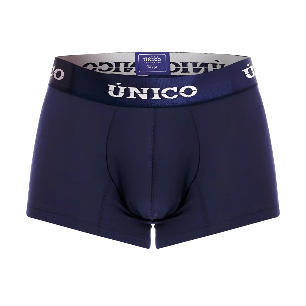 Navy blue unico 22120100106 profundo M22 trunks with matching elastic waistband featuring white brand lettering
