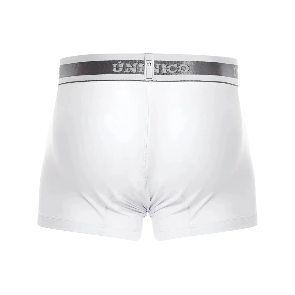 White unico boxer briefs with a gray elastic waistband featuring the brand logo in color 00 white Lustre A22 trunks