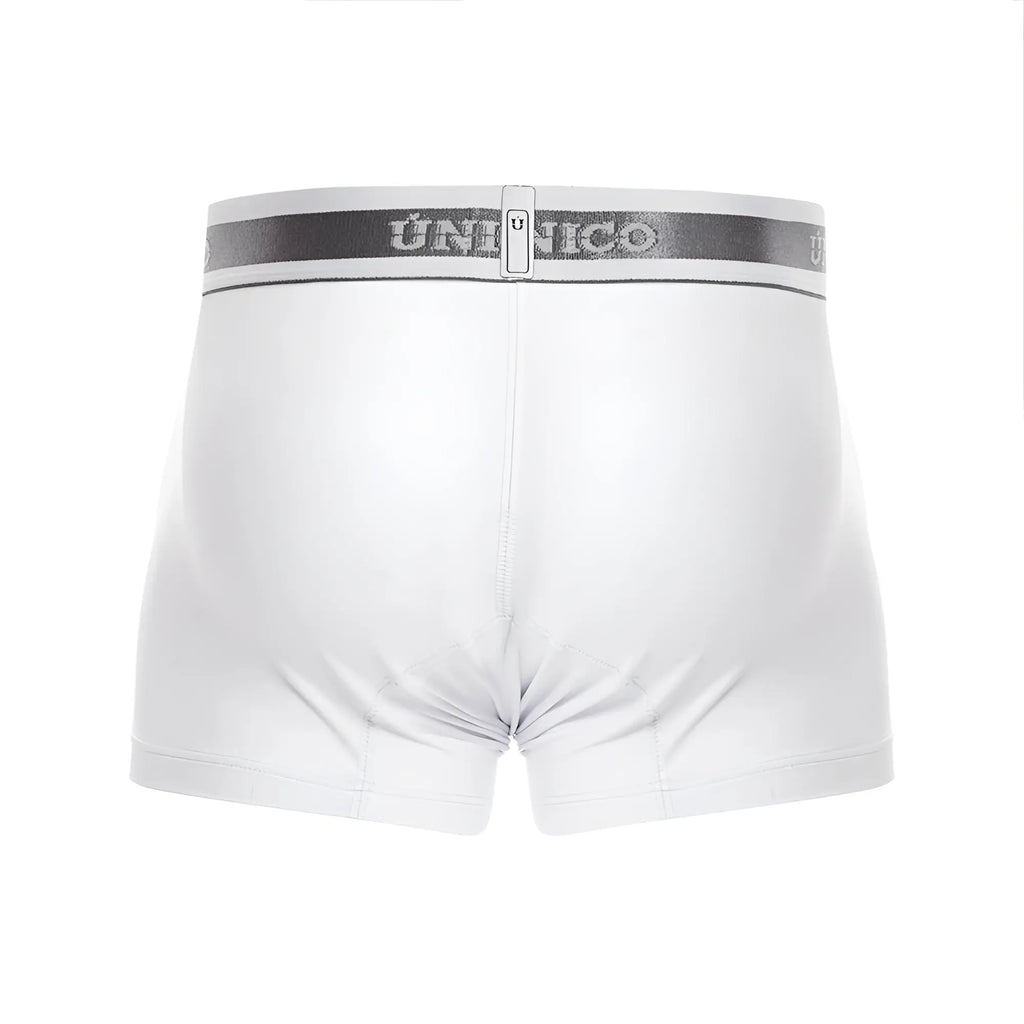 White unico boxer briefs with a gray elastic waistband featuring the brand logo in color 00 white Lustre A22 trunks