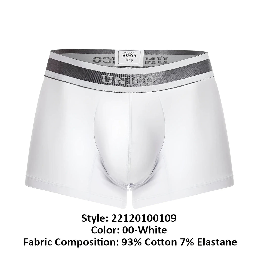 White unico men’s briefs with gray and white elastic waistband featuring the brand logo modelo 22120100109 lustre a22 trunks