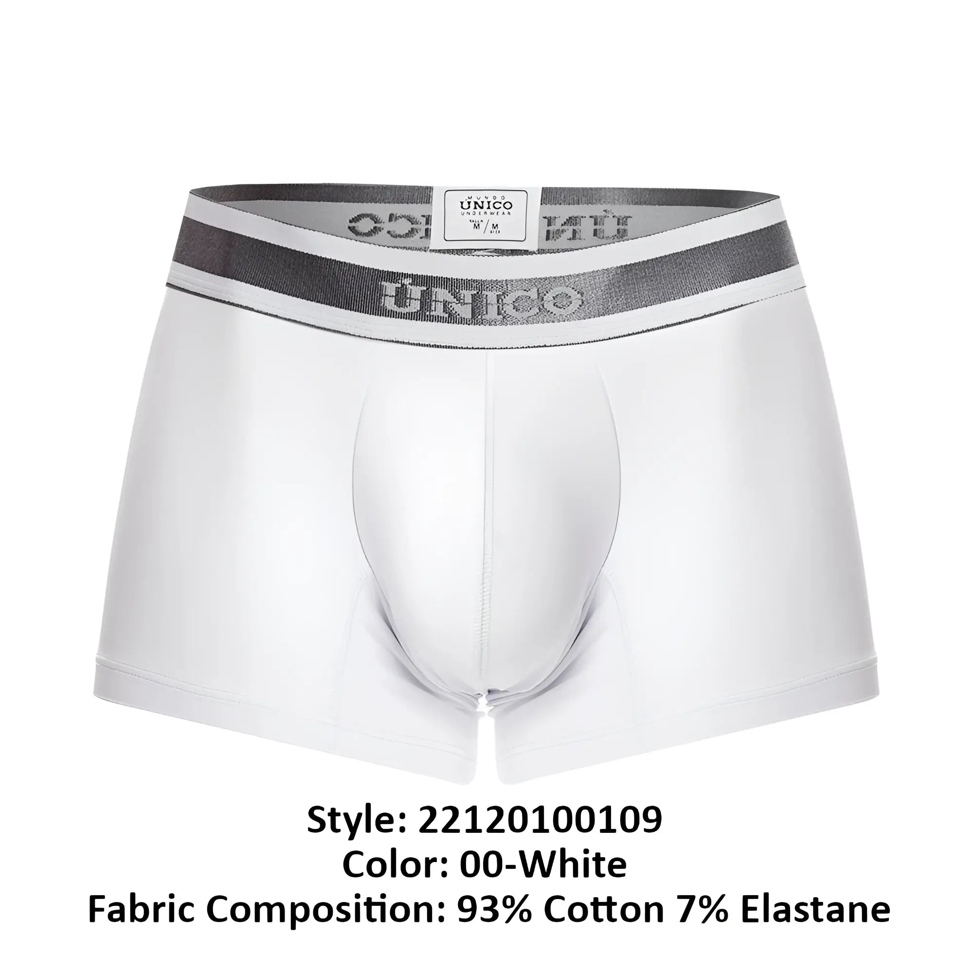 White unico men’s briefs with gray and white elastic waistband featuring the brand logo modelo 22120100109 lustre a22 trunks