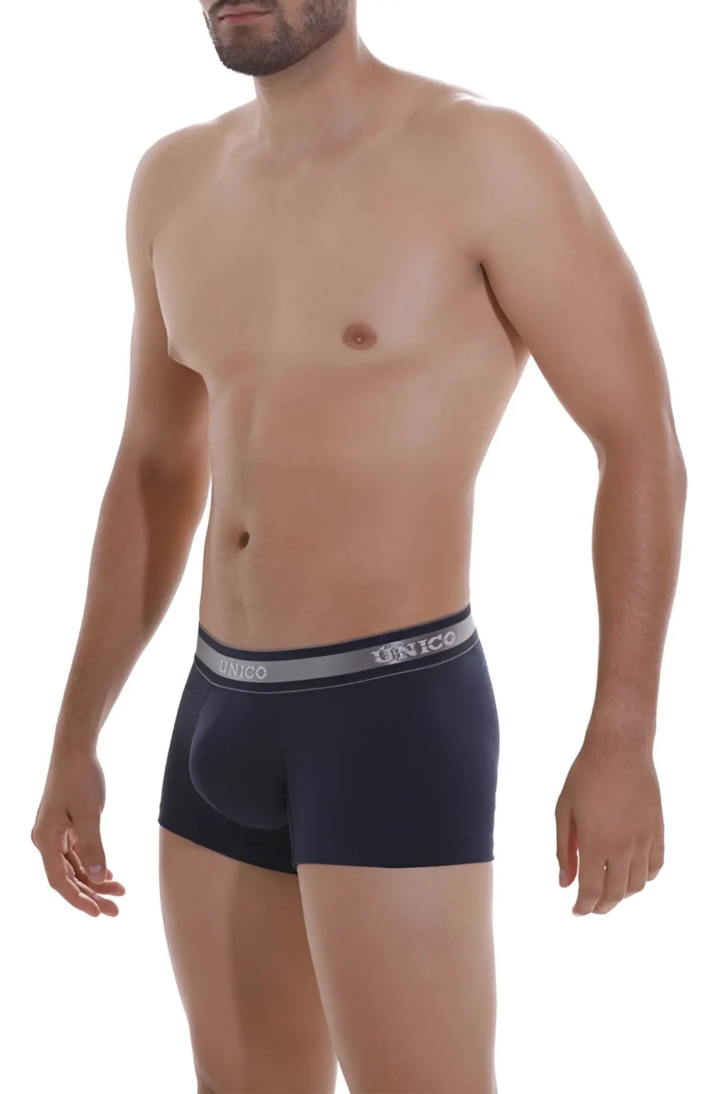 Navy blue unico 22120100110 cardenal a22 trunks with gray and white elastic waistband boxer briefs front view
