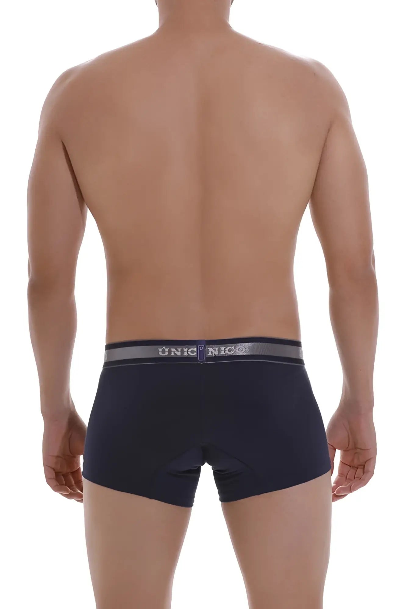 Navy blue unico 22120100110 cardenal a22 men’s briefs with silver gray elastic waistband featuring brand logo