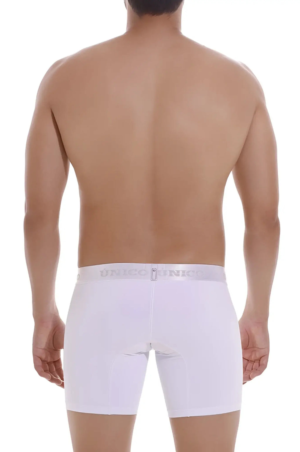 White unico cristalino boxer briefs with gray elastic waistband and silver unico branding in size 00-white color