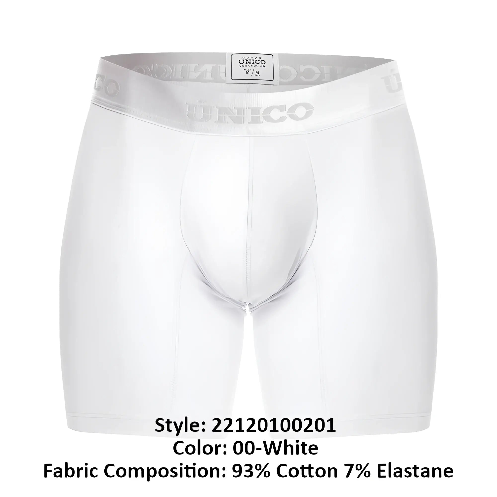 White unico 22120100201 cristalino a22 boxer briefs with subtle gray logo on elastic waistband in white color