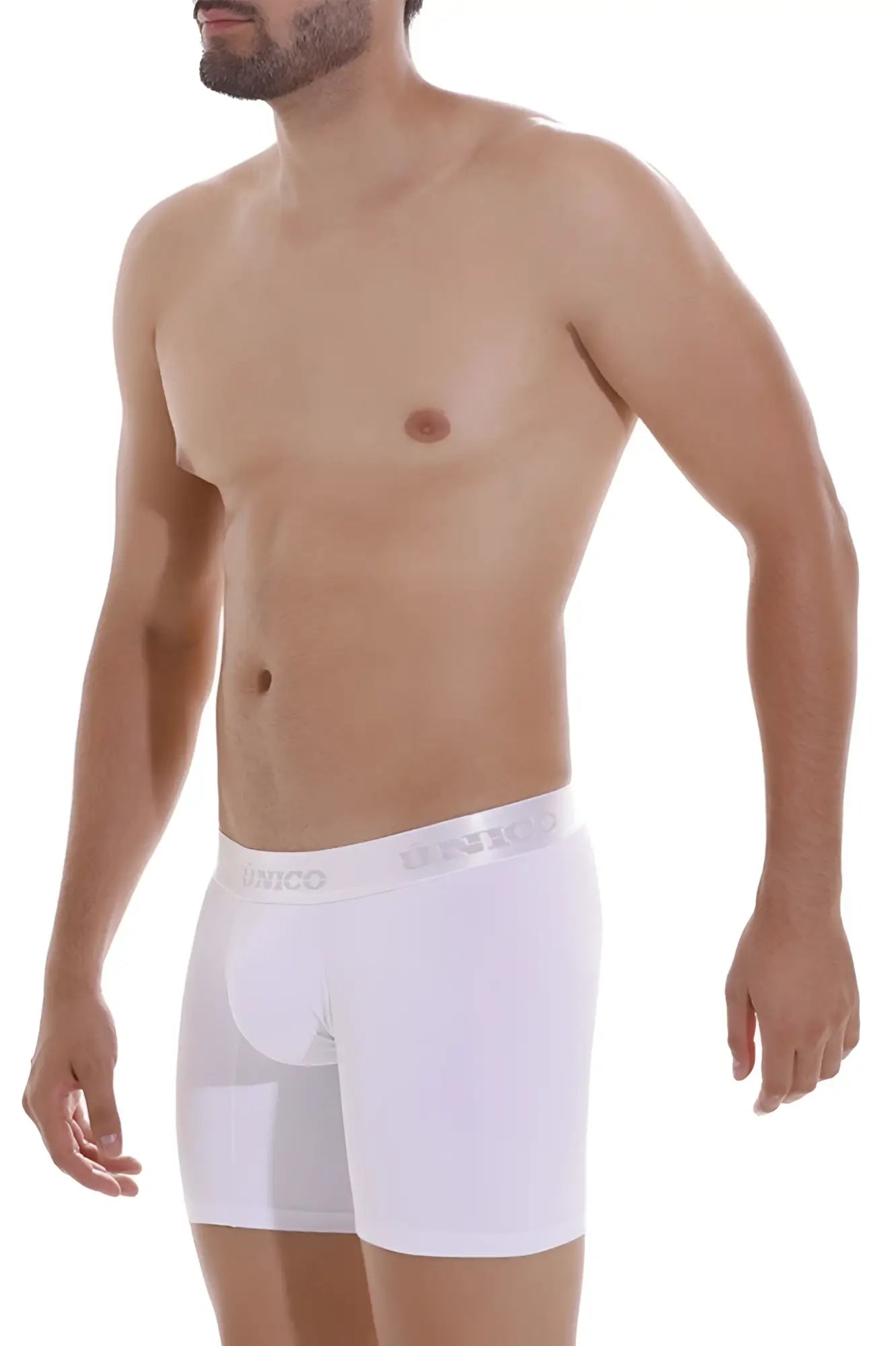 White Unico Cristalino A22 boxer briefs with subtle gray logo waistband for comfortable everyday wear
