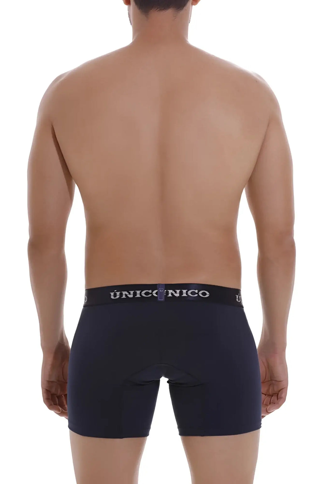 Black unico men’s boxer briefs with branded waistband in dark blue for comfortable everyday wear