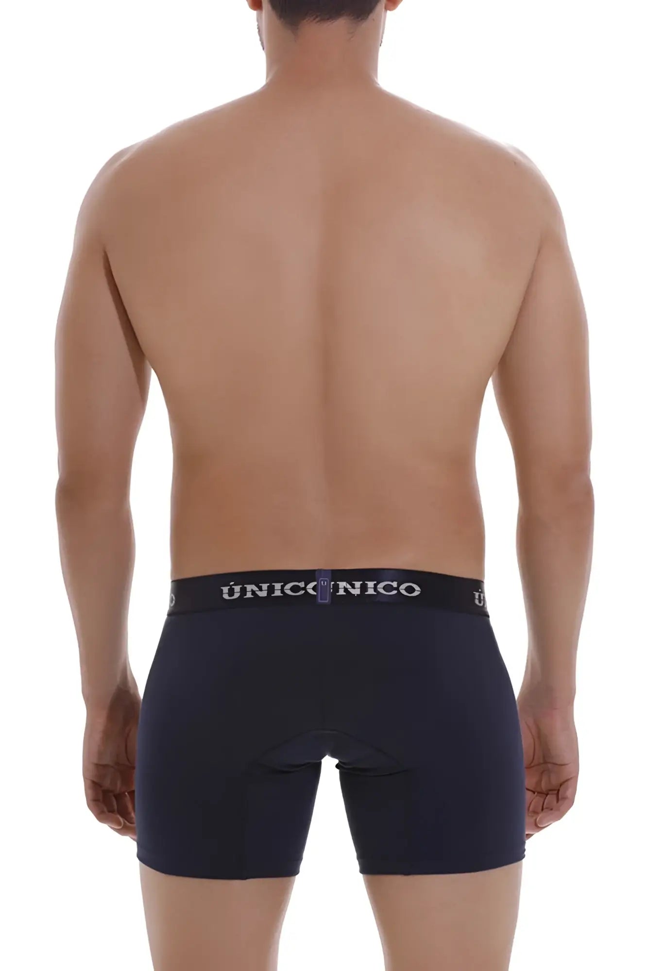Black unico men’s boxer briefs with branded waistband in dark blue for comfortable everyday wear