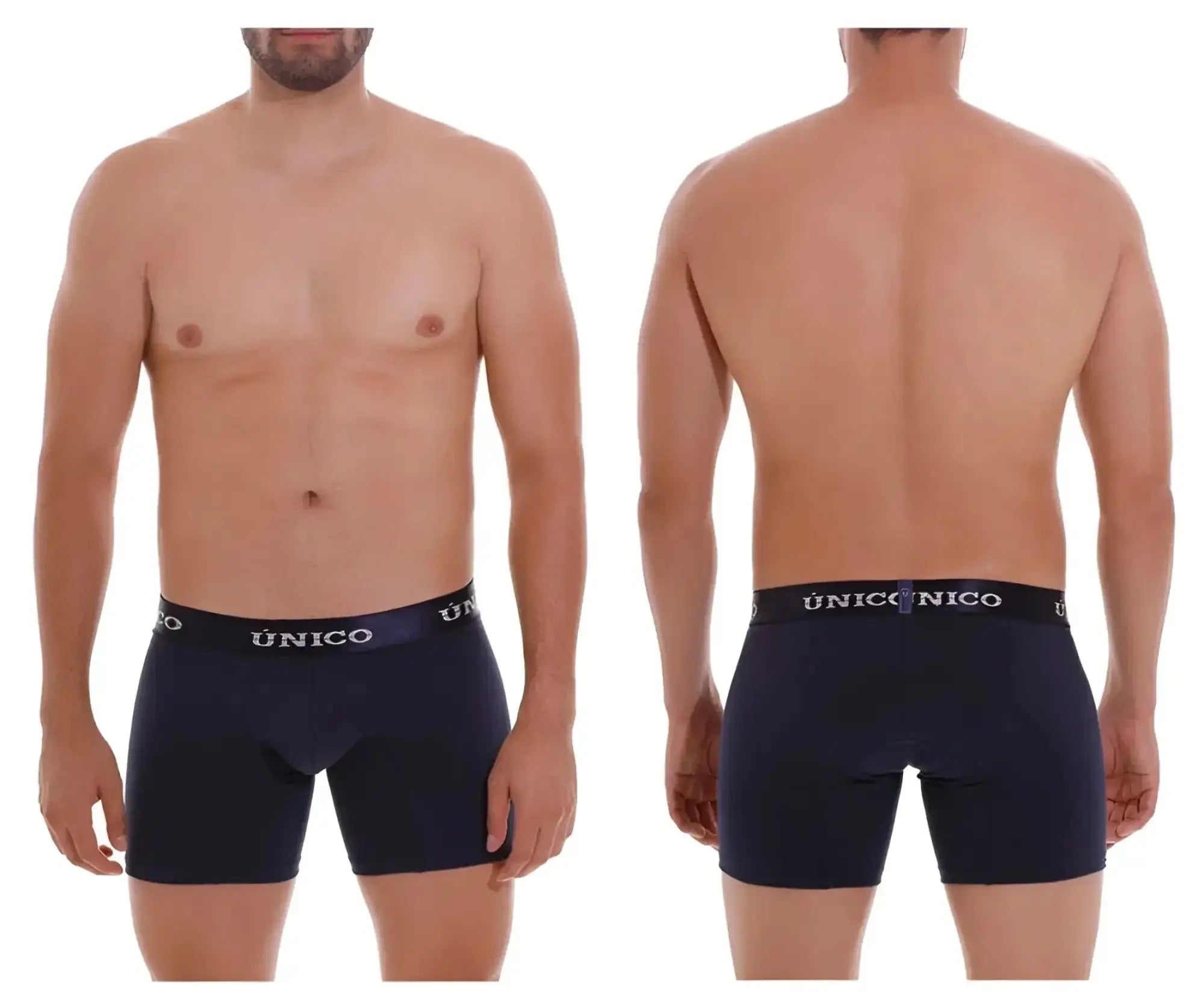 Navy blue unico 22120100202 profundo A22 boxer briefs with white logo band designed for men’s comfort and support