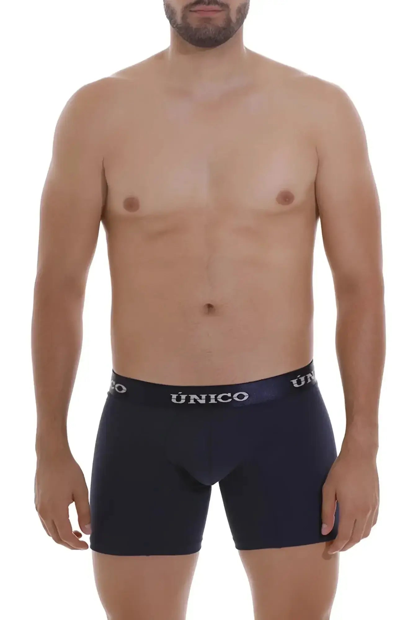Navy blue unico 22120100202 Profundo A22 boxer briefs with white logo band designed for comfortable support