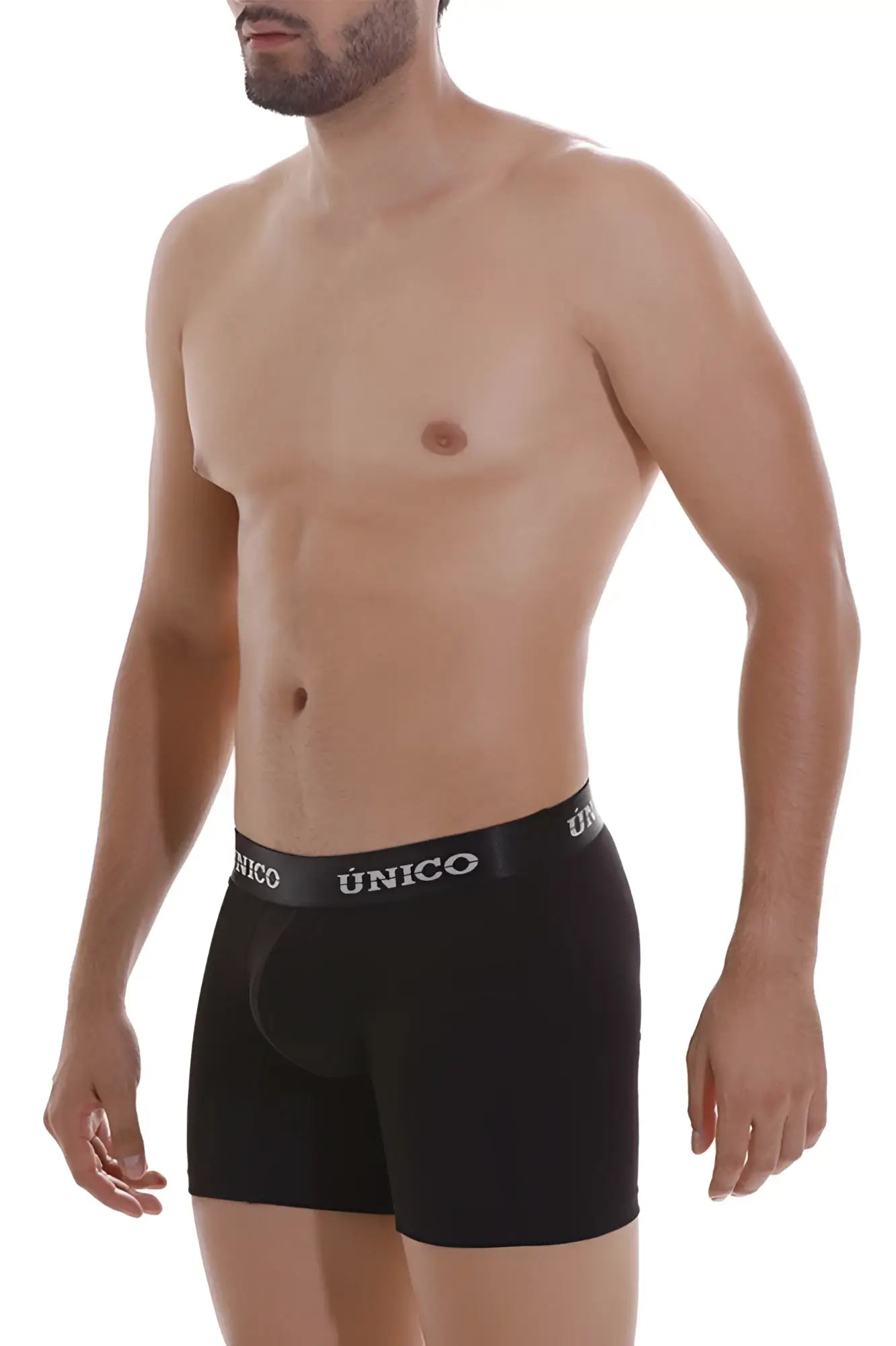 Black unico intenso a22 men’s boxer briefs with snug fit elastic waistband color 99 black front view