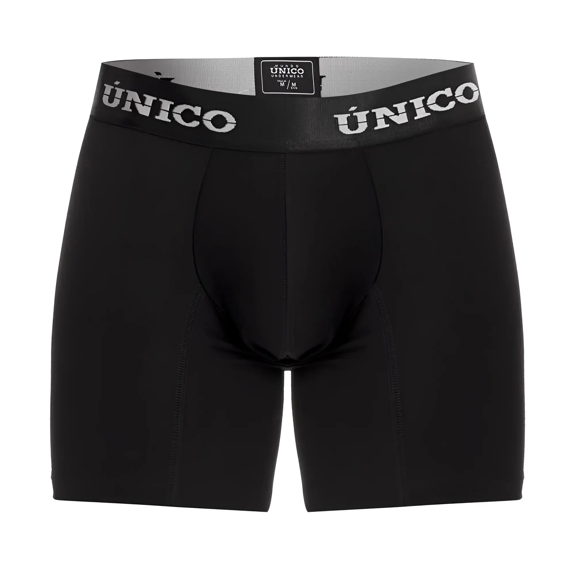Black unico men’s boxer briefs with gray waistband featuring white unico branding model 22120100203 intenso a22