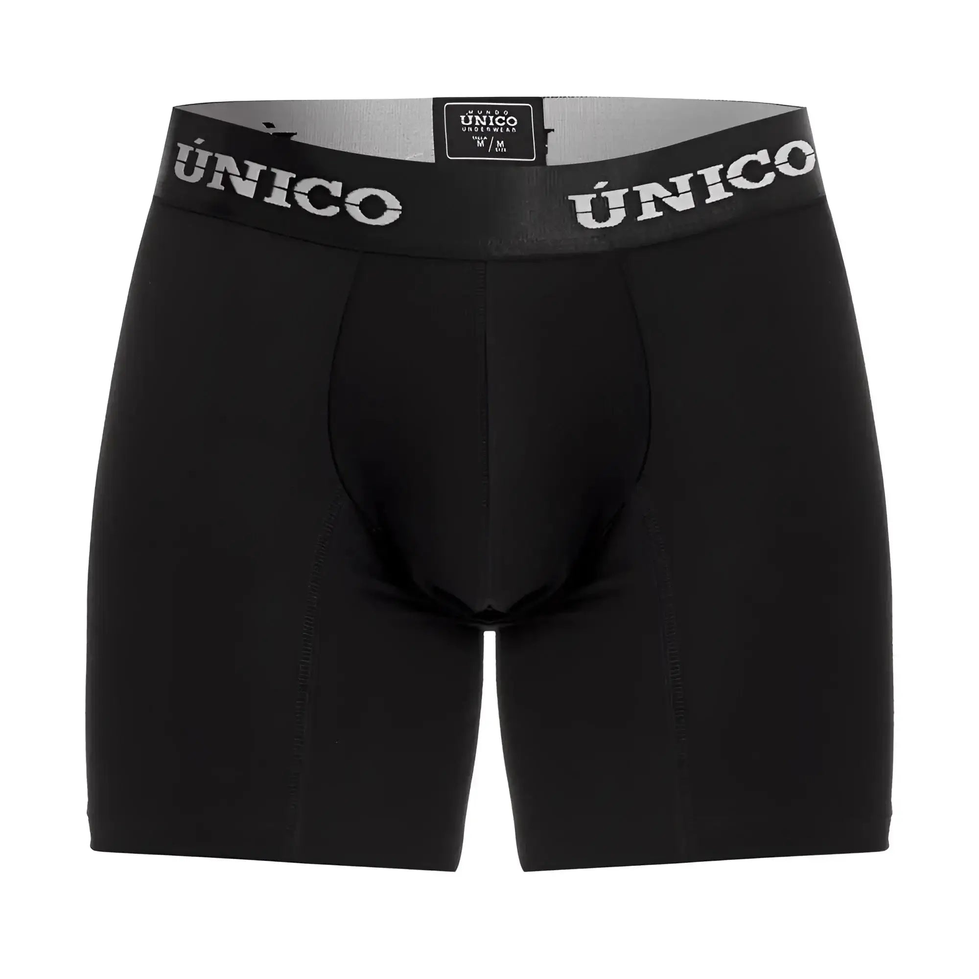 Black unico men’s boxer briefs with gray waistband featuring white unico branding model 22120100203 intenso a22