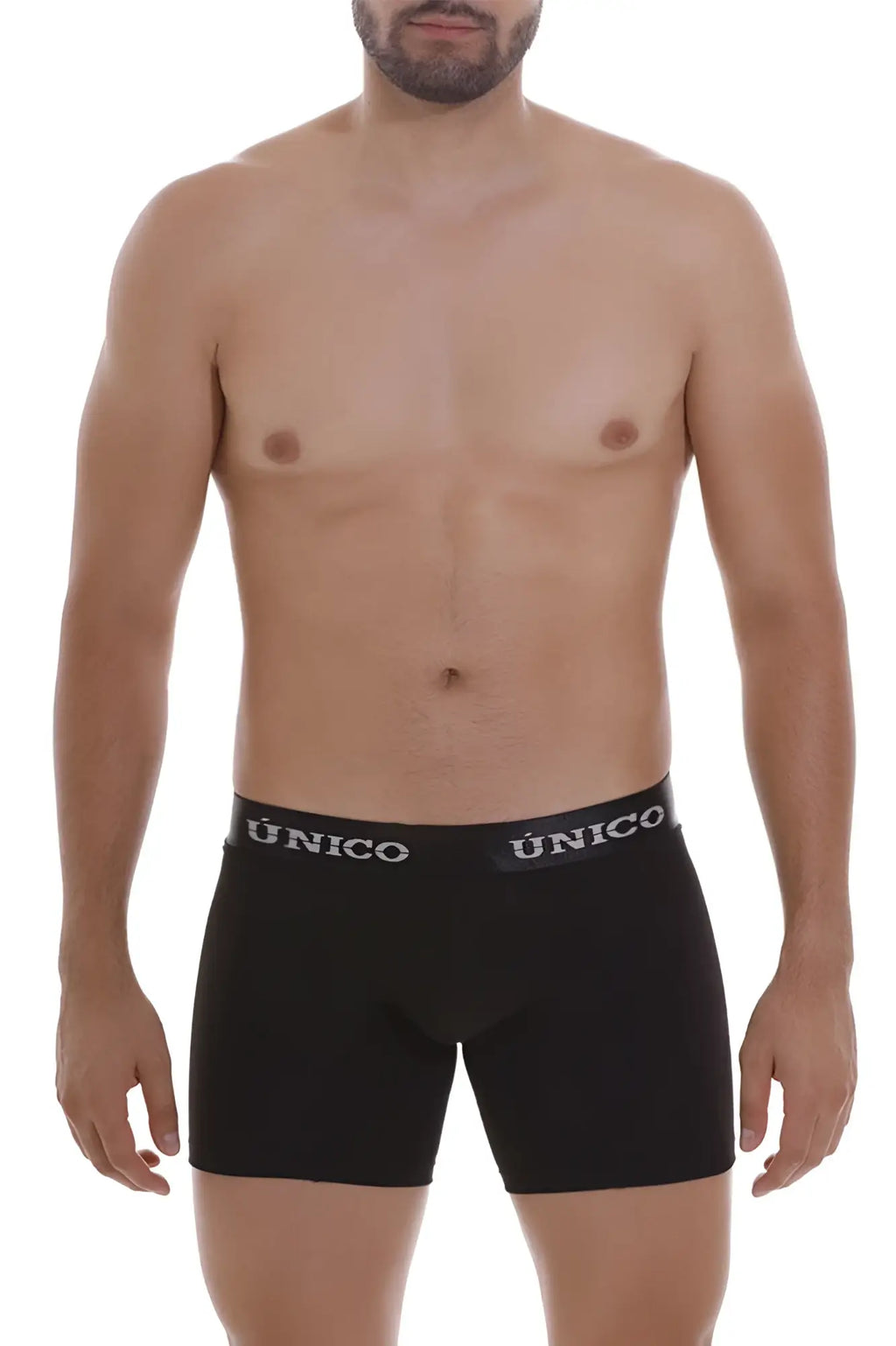 Black unico 22120100203 intenso a22 boxer briefs with white elastic waistband featuring brand name in black