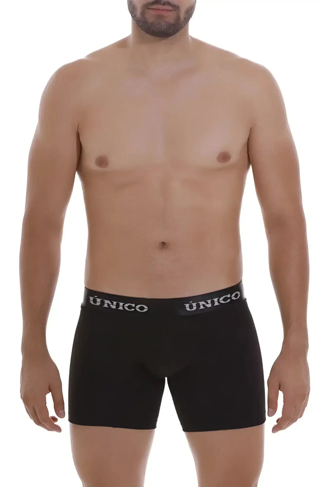 Black unico 22120100203 intenso a22 boxer briefs with white elastic waistband featuring brand name in black