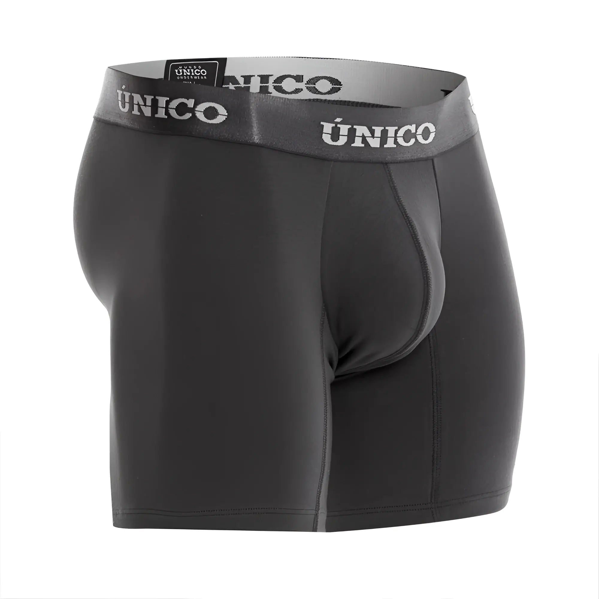 Black unico men’s boxer briefs with gray waistband and unico logo in white color 96-dark gray modelo 22120100204