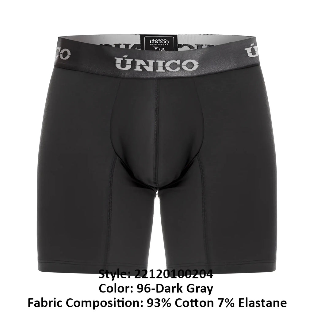Black unico men’s boxer briefs asfalto 22120100204 in dark gray with gray branded waistband for comfortable wear