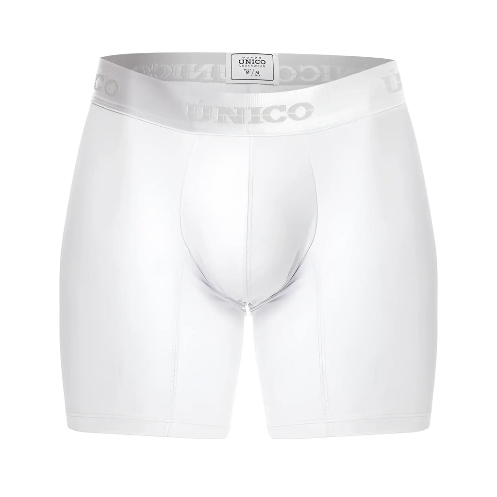 White unico cristallino m22 men’s boxer briefs with silver waistband featuring brand name in white color