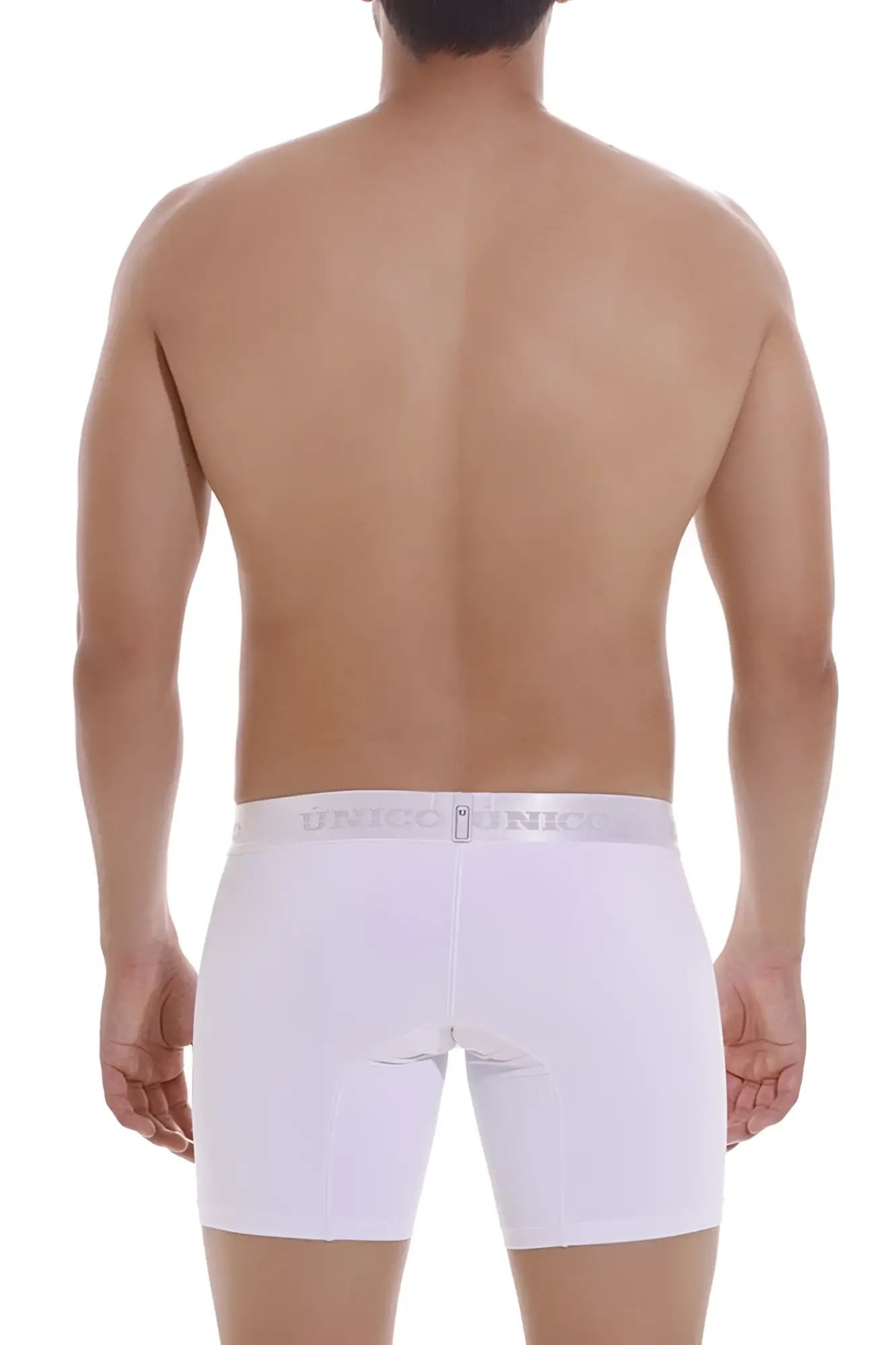 White unico cristalino m22 boxer briefs in white with a silver waistband featuring the umedonic brand name