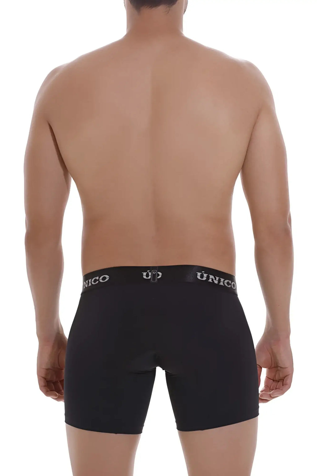 Black unico intense m22 men’s boxer briefs with snug fit and elastic waistband featuring white brand lettering