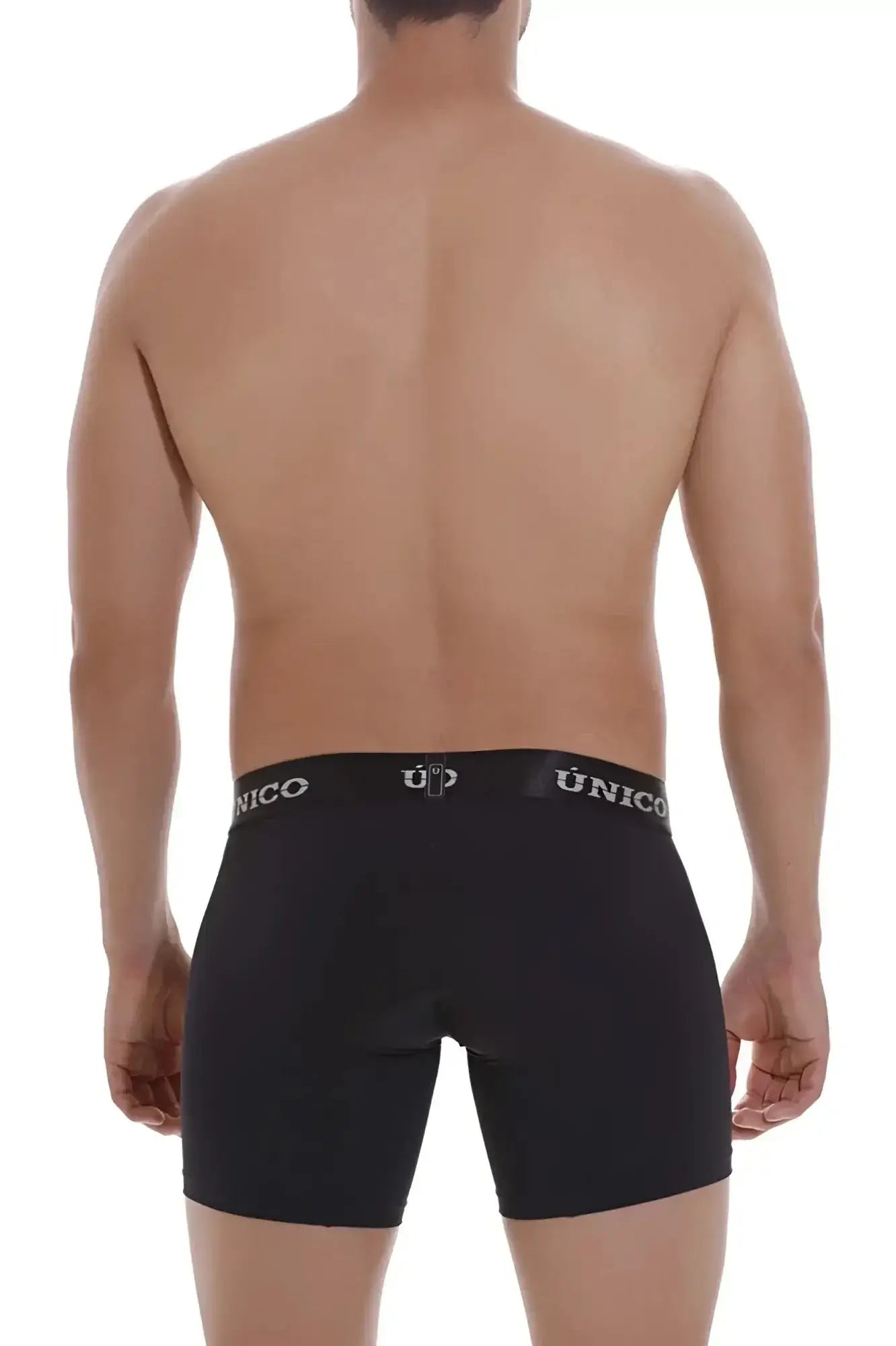 Black unico intense m22 men’s boxer briefs with snug fit and elastic waistband featuring white brand lettering
