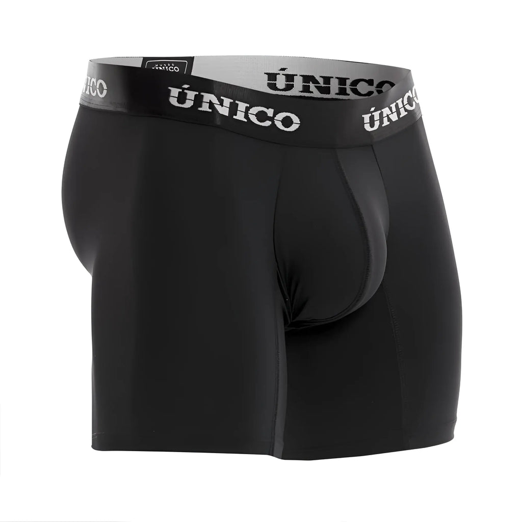 Black unico inteso m22 boxer briefs with gray waistband featuring white unico logo for comfortable everyday wear
