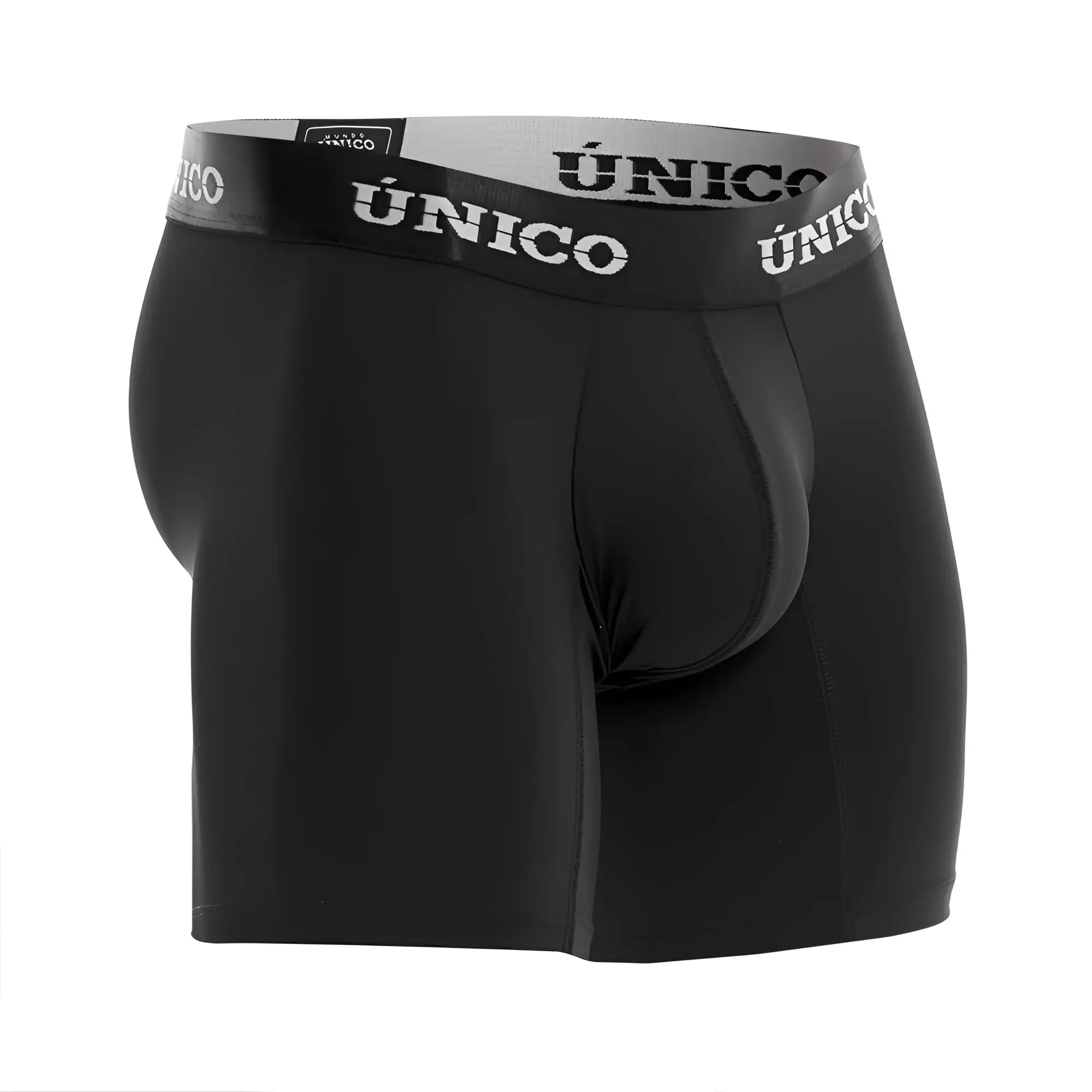Black unico inteso m22 boxer briefs with gray waistband featuring white unico logo for comfortable everyday wear