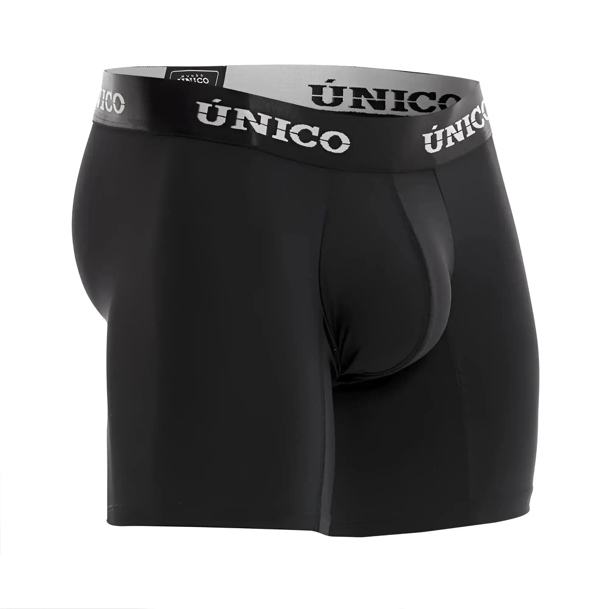 Black unico inteso m22 boxer briefs with gray waistband featuring white unico logo for comfortable everyday wear