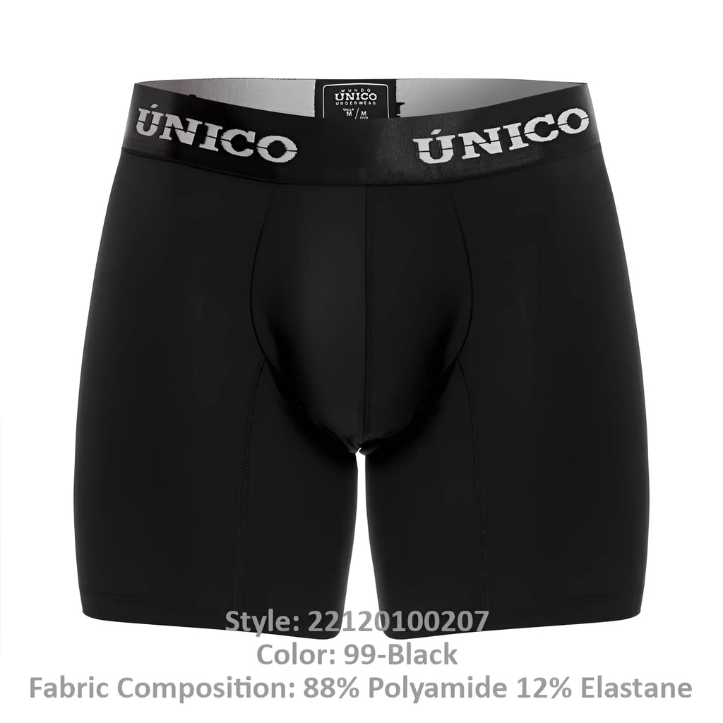 Black unico 22120100207 intenso m22 boxer briefs with snug stretchy waistband and white brand lettering in black