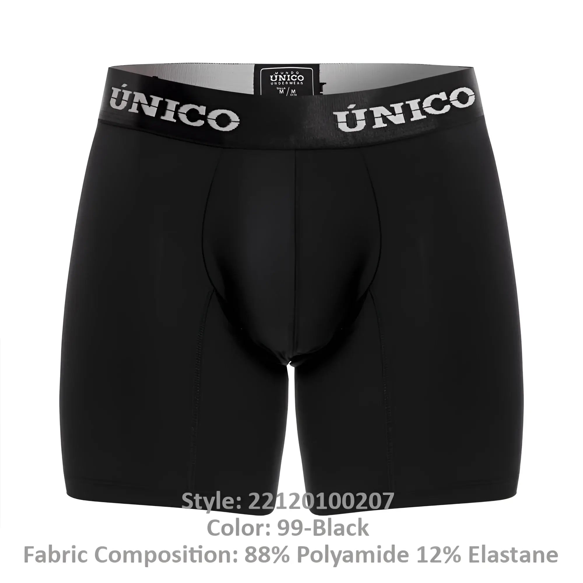 Black unico 22120100207 intenso m22 boxer briefs with snug stretchy waistband and white brand lettering in black