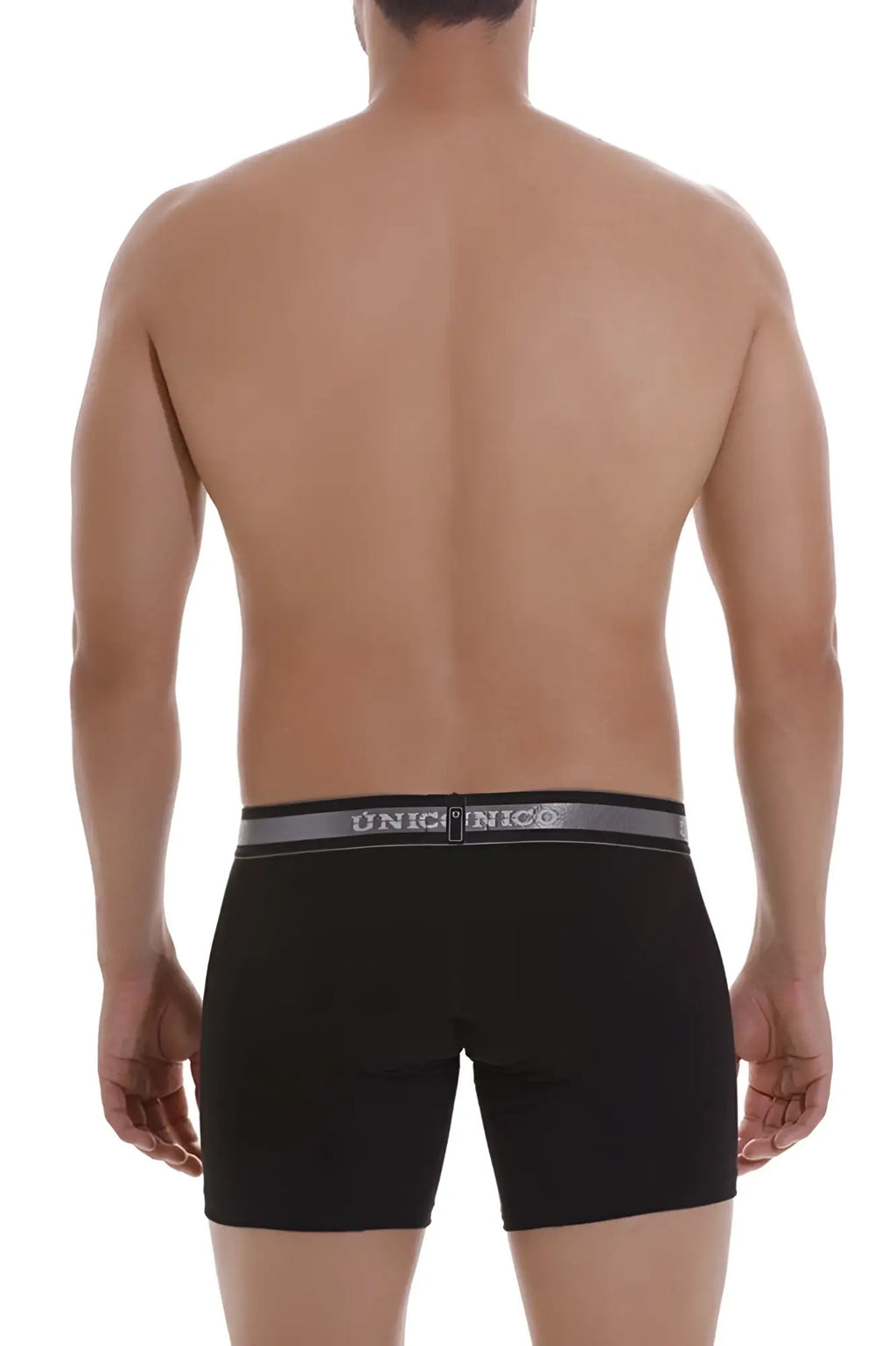 Black unico boxer briefs with gray elastic waistband branded unico in white lettering model 22120100211 nebuloso a22