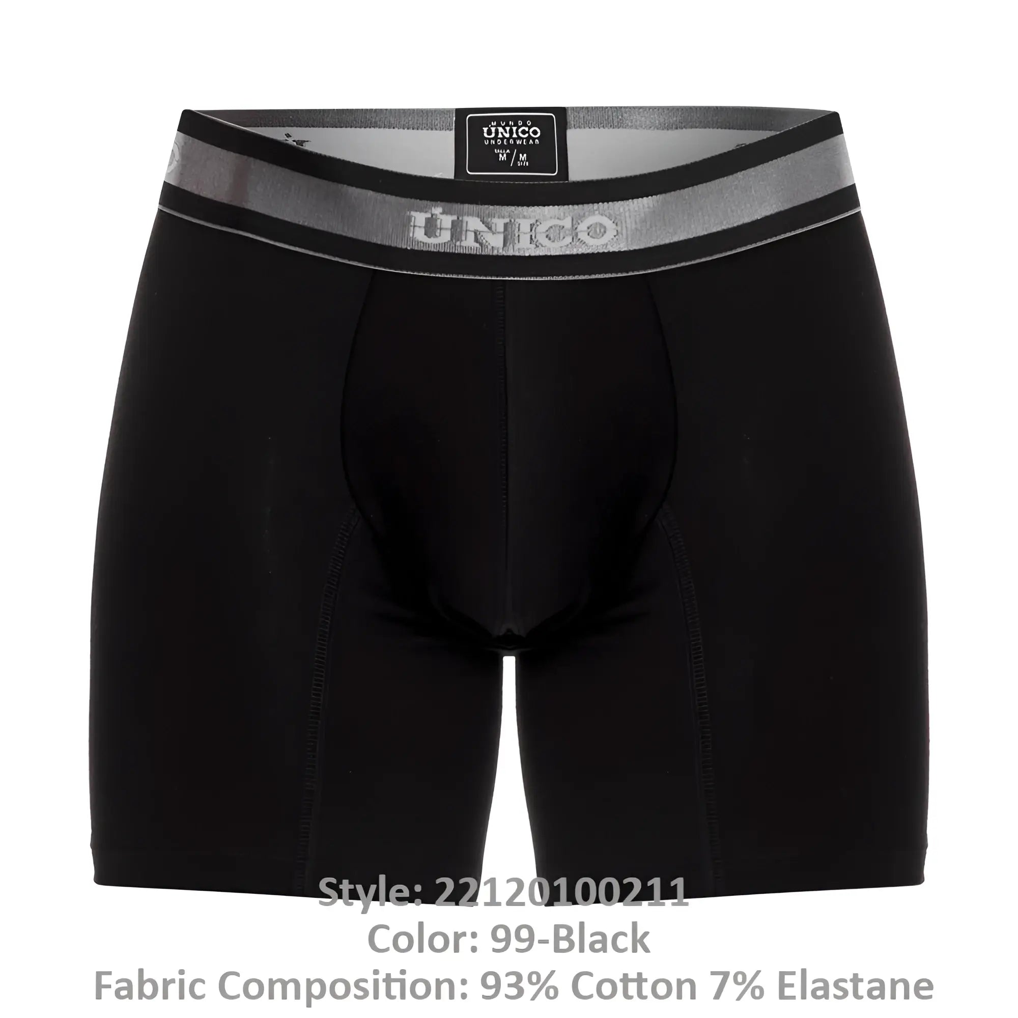 Black unico 22120100211 nebuloso a22 boxer briefs with silver waistband and brand logo in color 99 black
