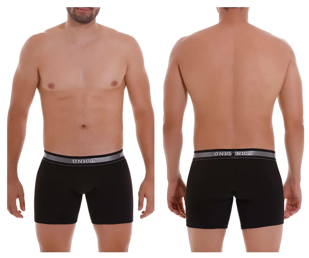 Black unico men’s boxer briefs with gray unico elastic waistband in breathable fabric for everyday comfort