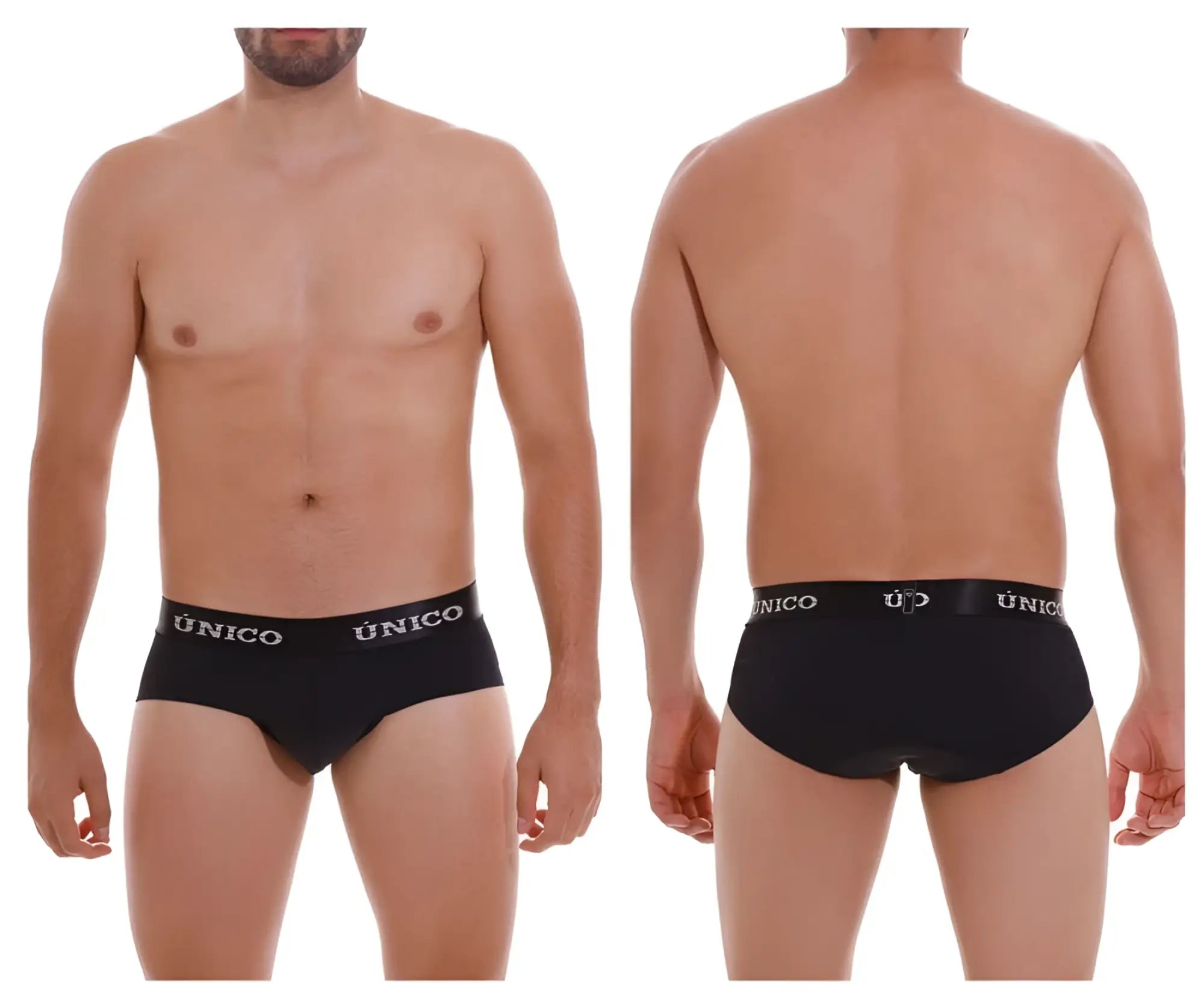 Black unico Intenso A22 briefs in black with a white logo waistband band designed for comfortable everyday wear