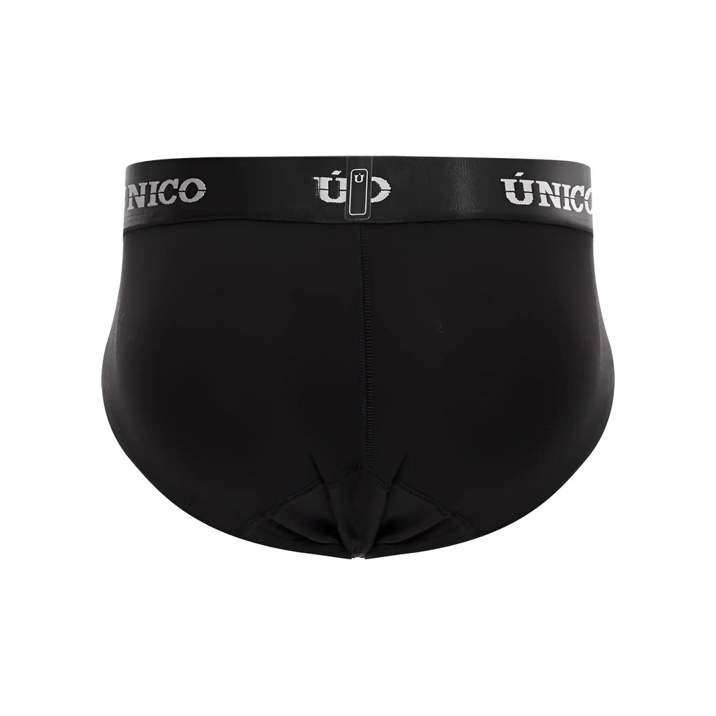 Black unico 22120201103 intenso a22 briefs with sleek elastic waistband and white brand logo in black cotton fabric