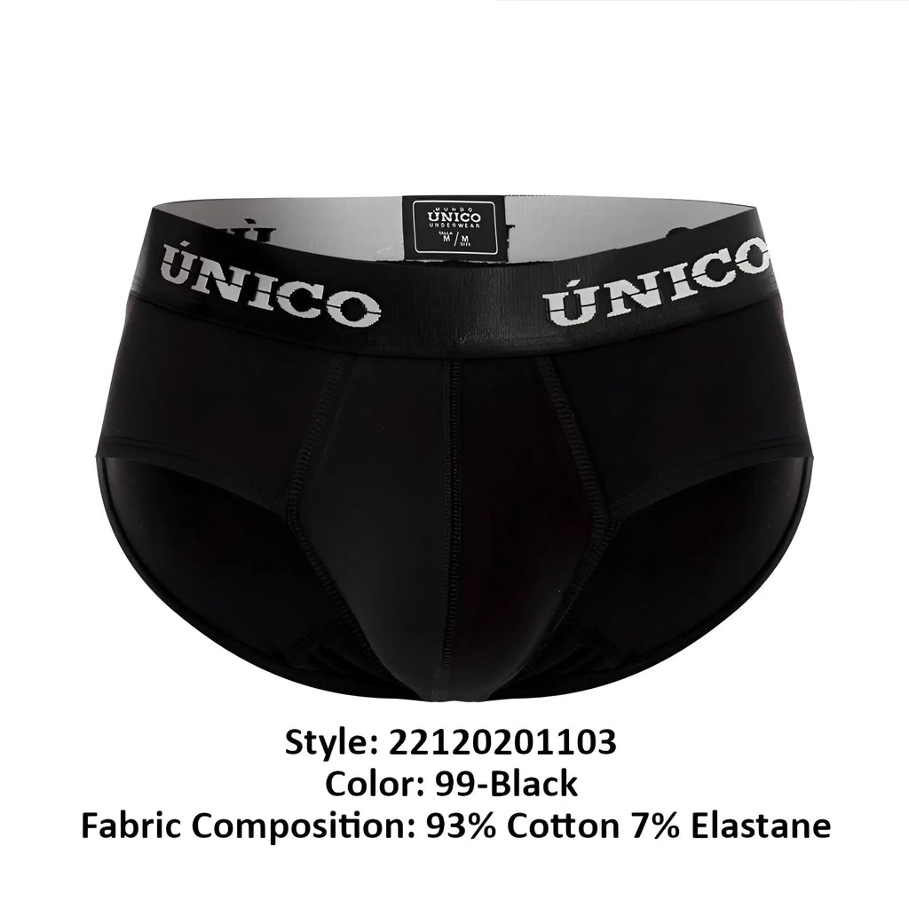 Black unico 22120201103 intenso a22 briefs with white logo band and elastic waistband in black color