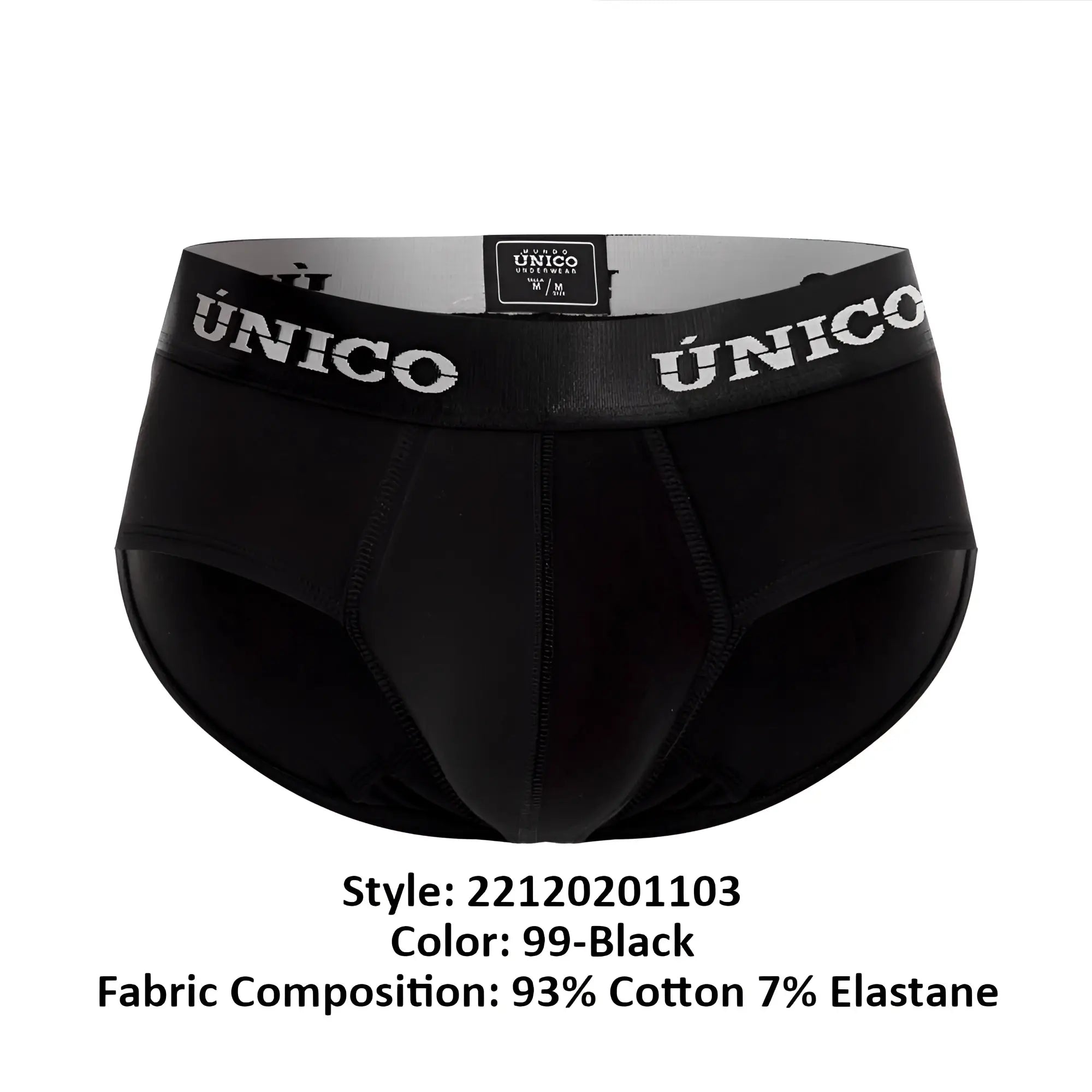 Black unico 22120201103 intenso a22 briefs with white logo band and elastic waistband in black color
