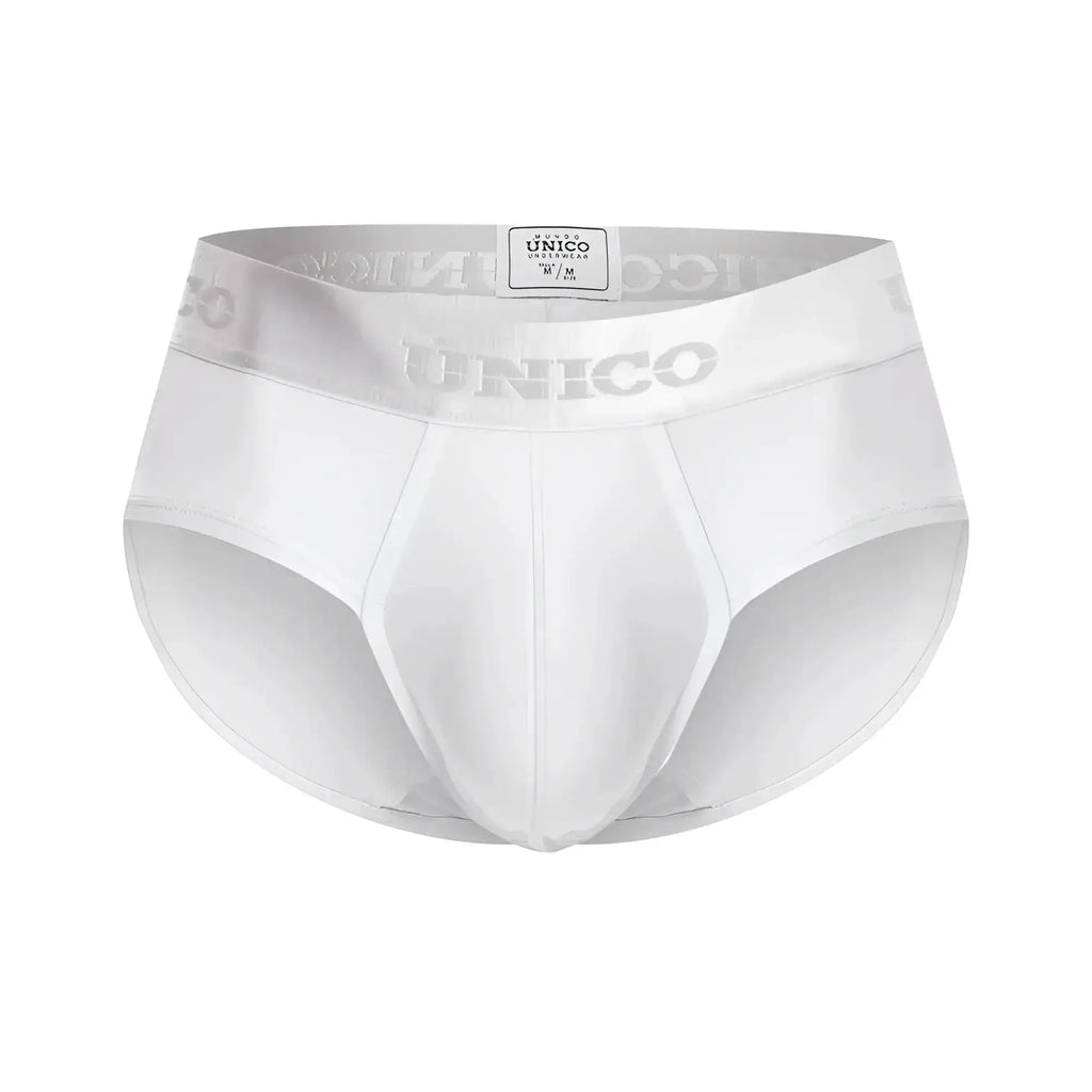White unico 22120201105 cristalino M22 briefs with silver logo band and smooth form-fitting fabric