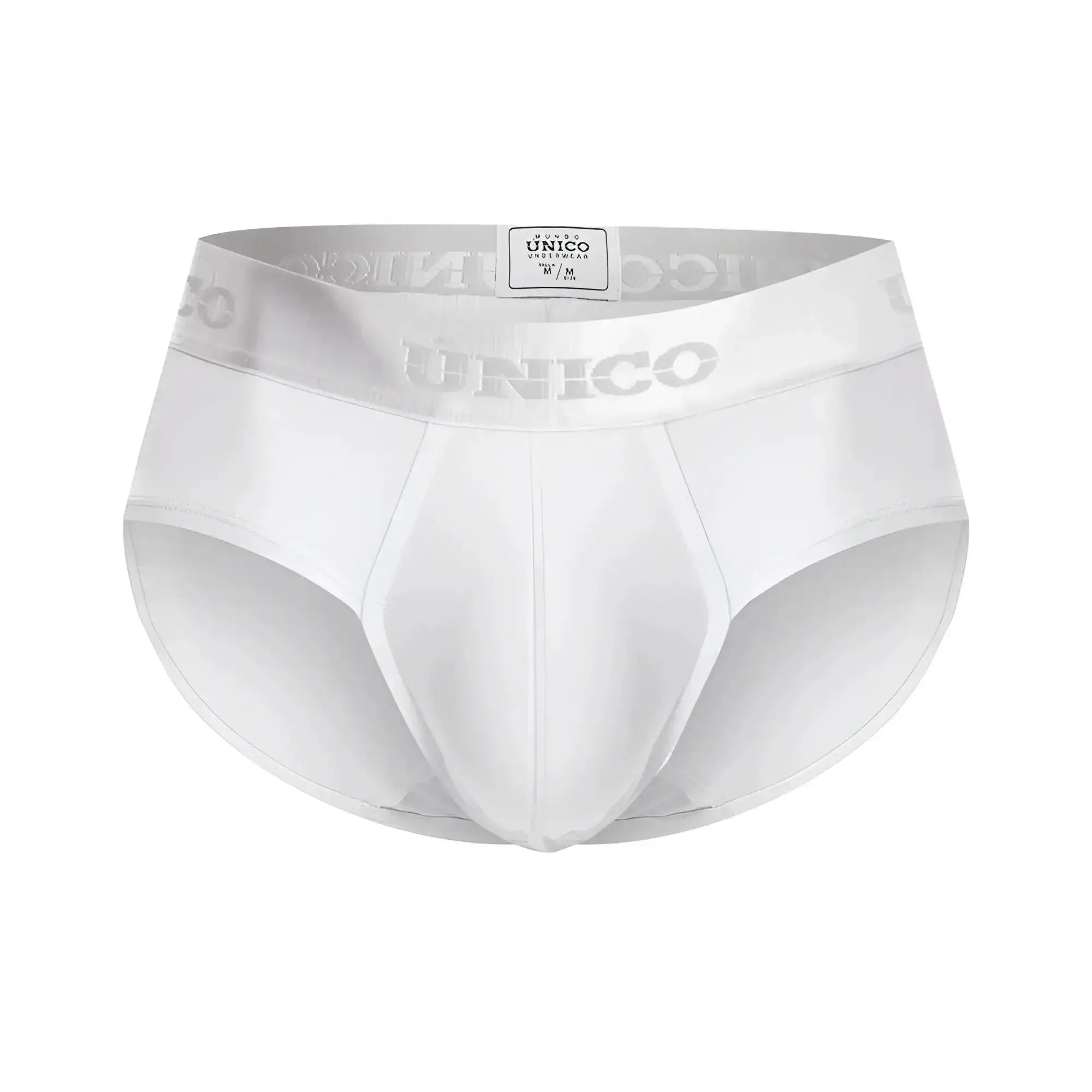 White unico 22120201105 cristalino M22 briefs with silver logo band and smooth form-fitting fabric