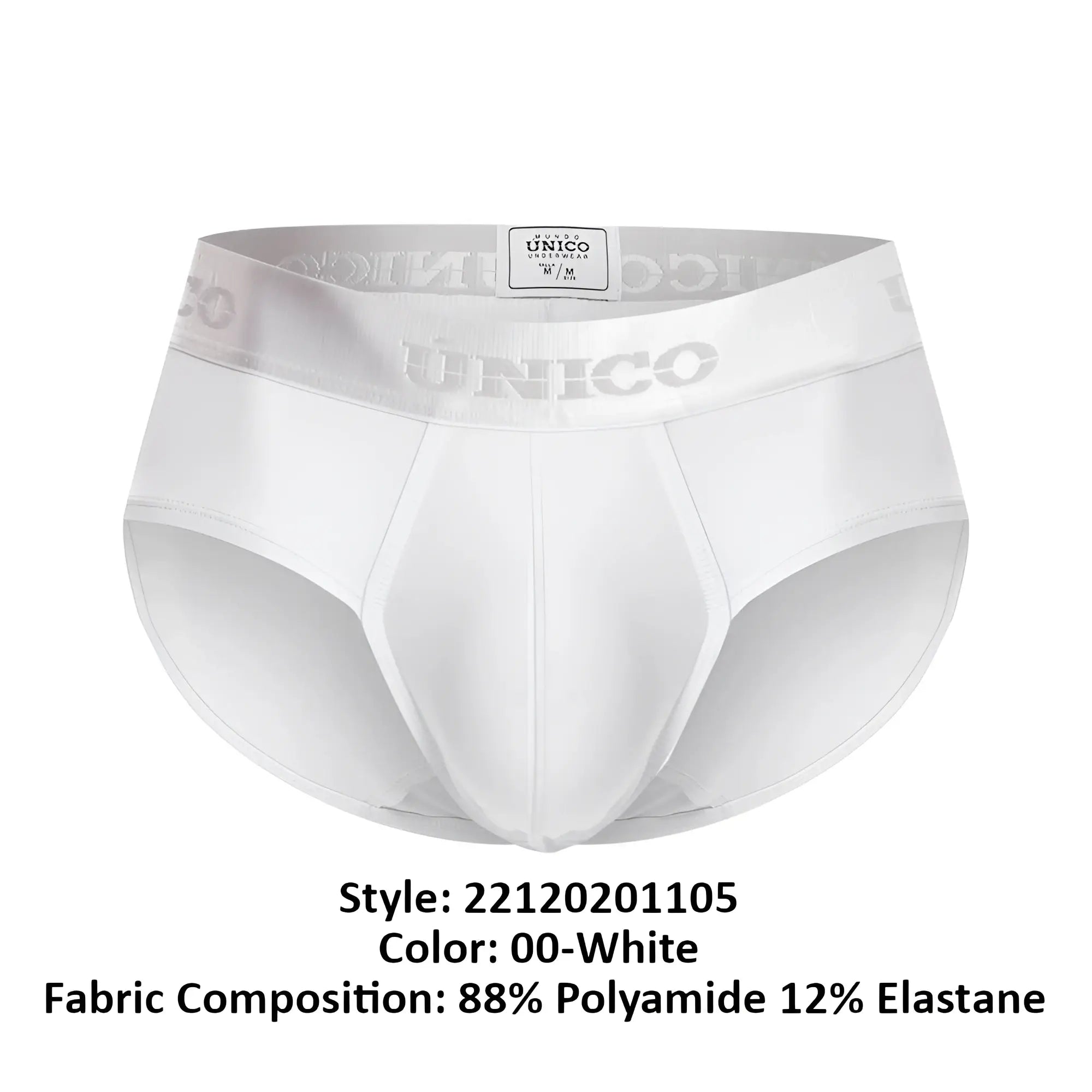 White unico 22120201105 cristalino m22 briefs made of 88 polyamide 12 elastane with embossed waistband