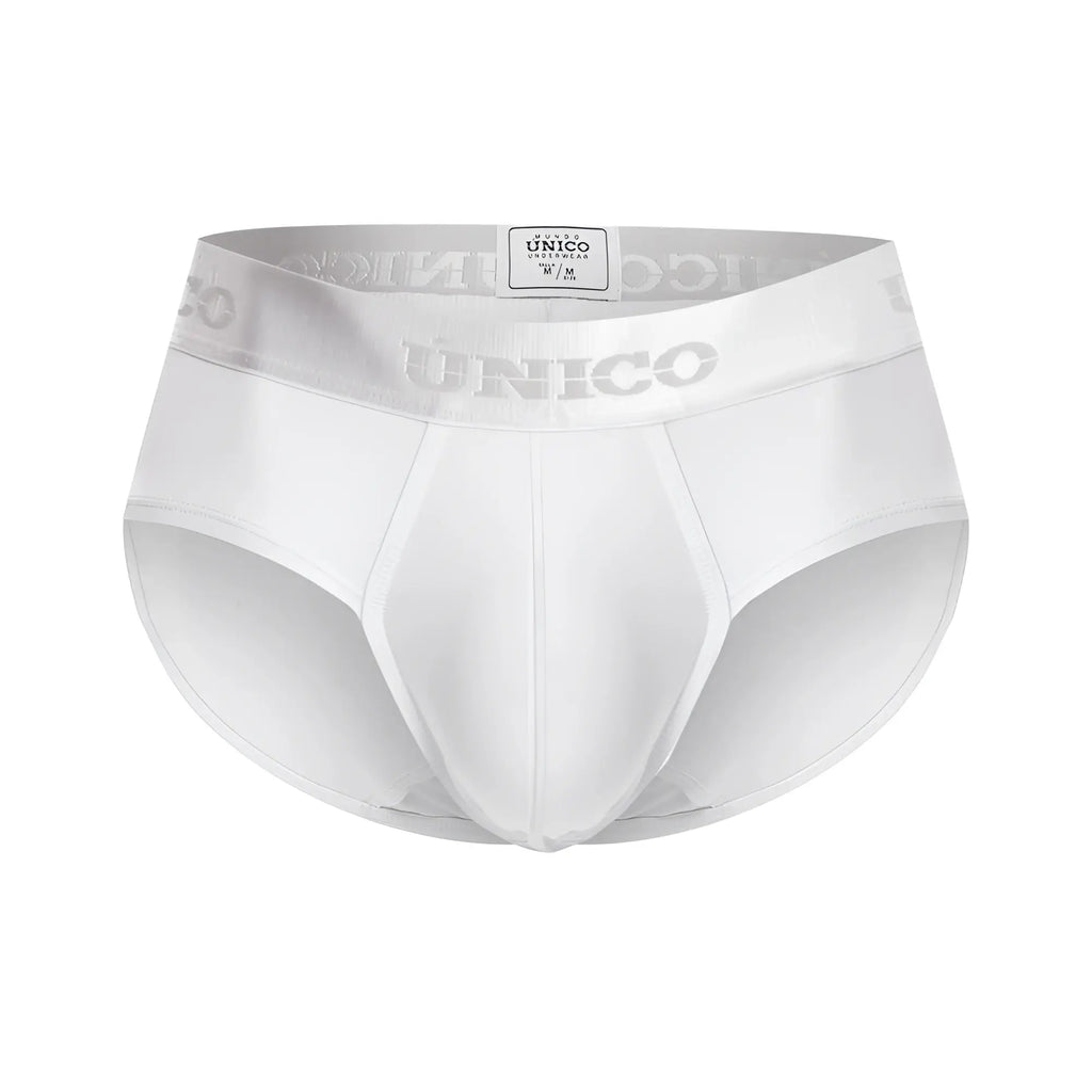 White unico 22120201105 cristalino M22 briefs with silver logo band and smooth form-fitting fabric