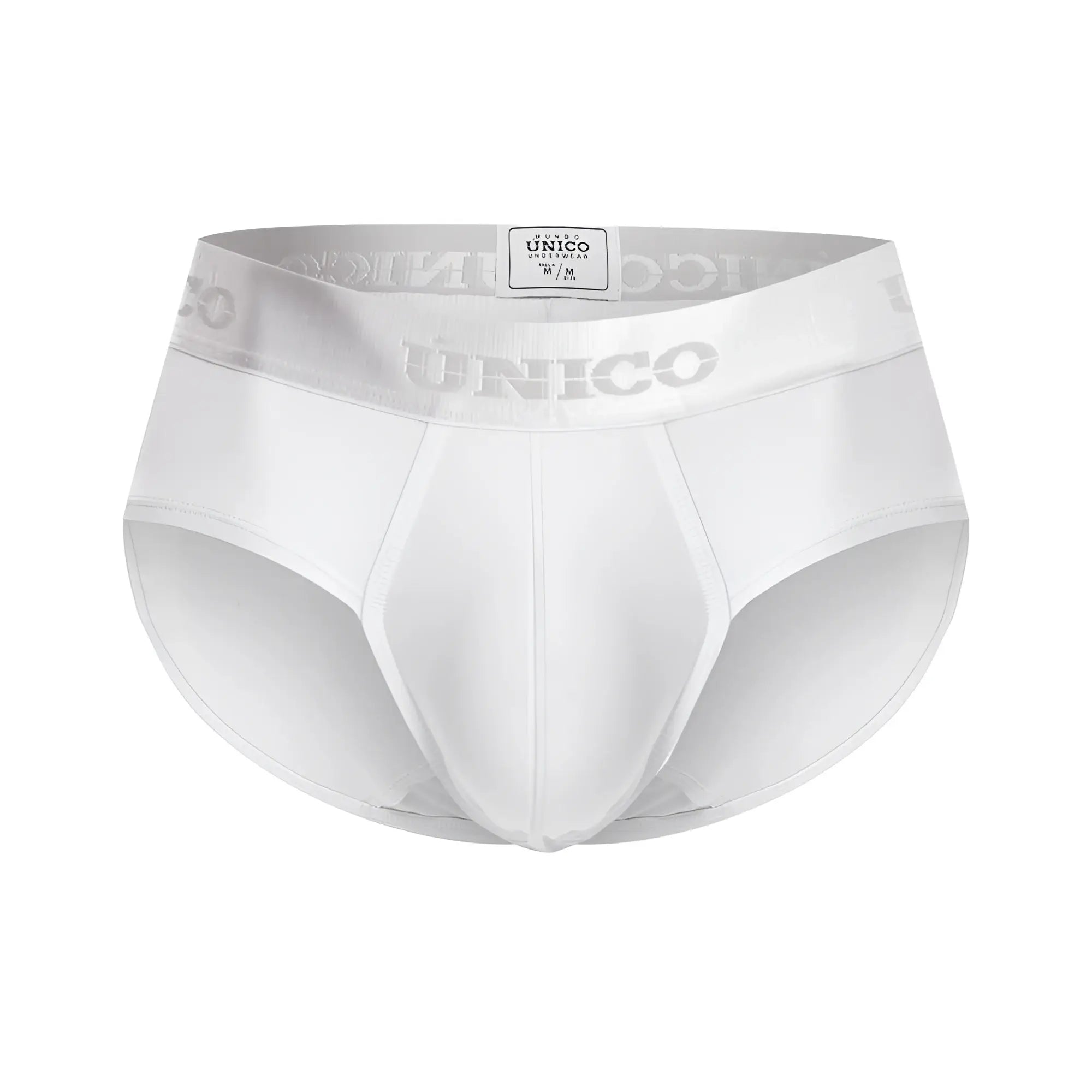 White unico 22120201105 cristalino M22 briefs with silver logo band and smooth form-fitting fabric