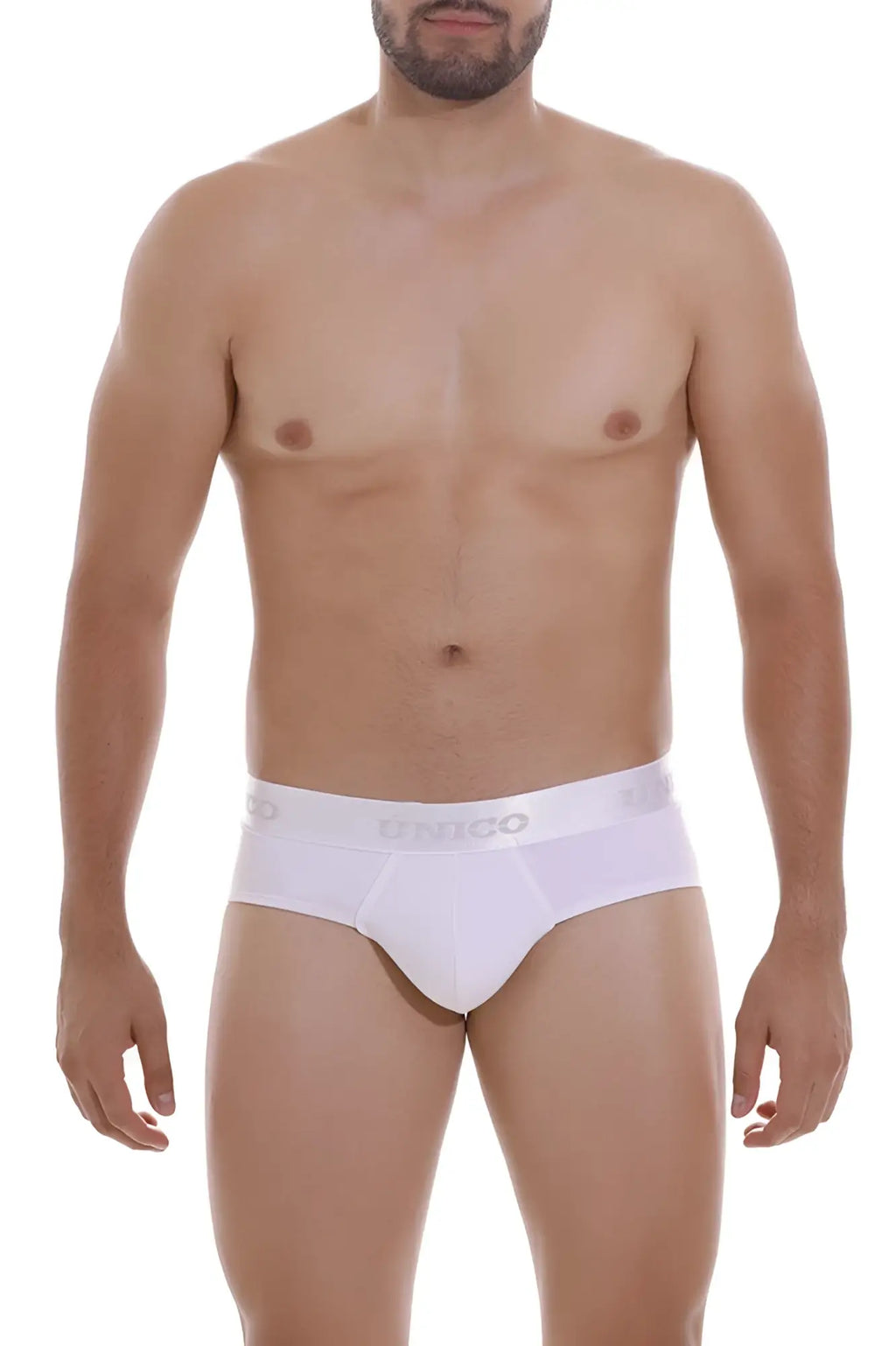 White unico 22120201105 cristalino m22 briefs featuring a subtle gray logo band in color 00-white