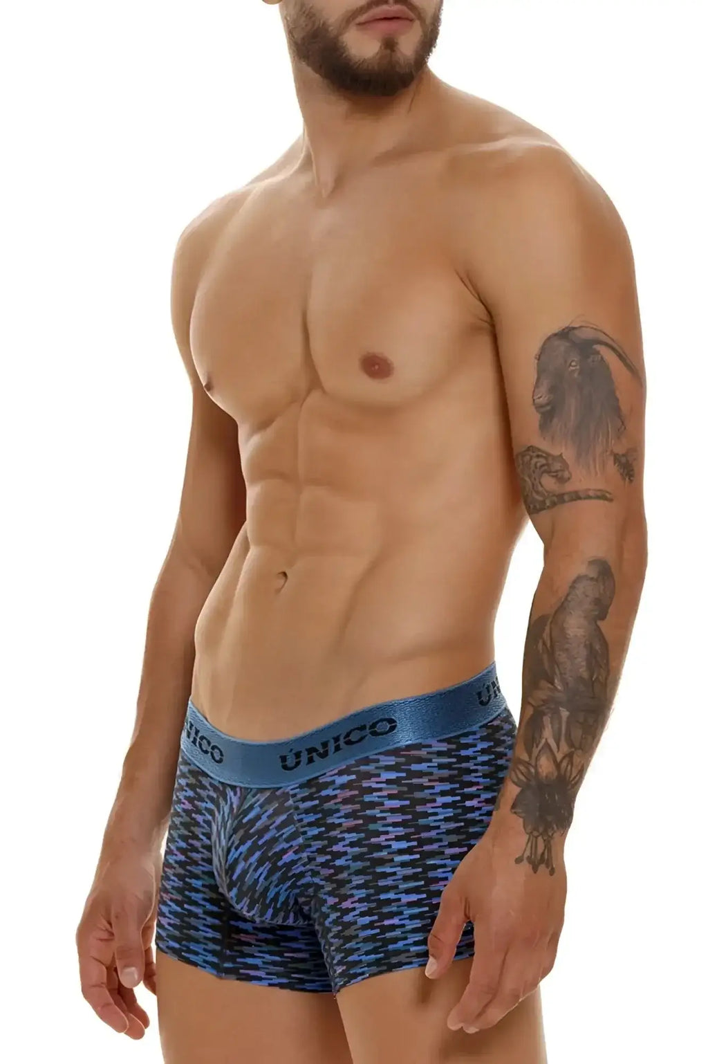 Blue patterned unico 23080100121 filamento men’s boxer briefs with geometric design and elastic waistband