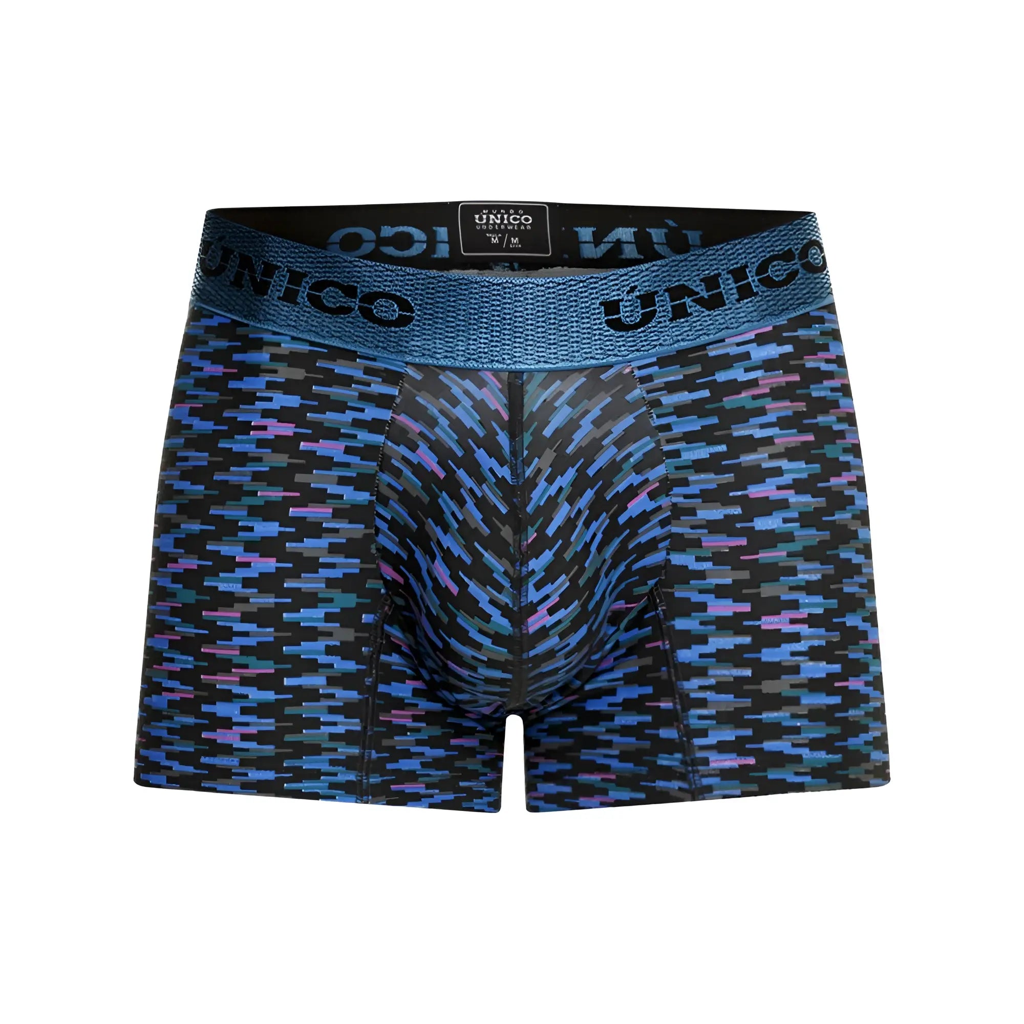 Unico 23080100121 filamento trunks color 46-blue black and blue patterned men’s boxer briefs with textured waistband